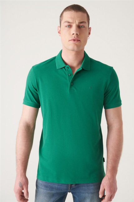 Yeşil 3 Düğmeli %100 Mısır Pamuğu Polo Yaka T-Shirt